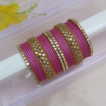 Metallic pink kundan bangle set