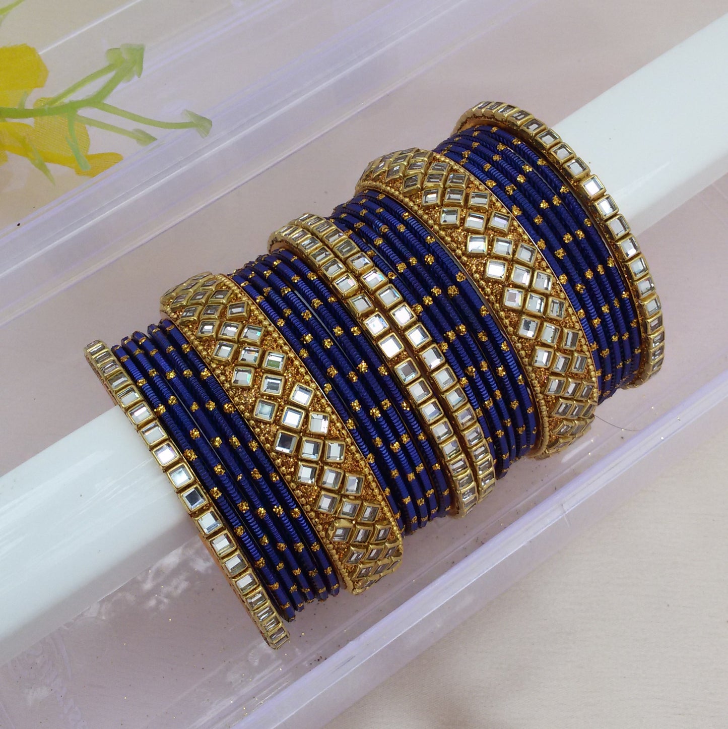 Blue metal kundan bangle set