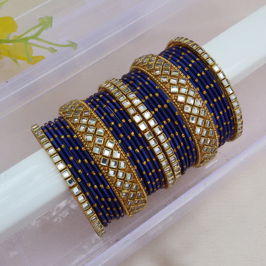 Blue metal kundan bangle set