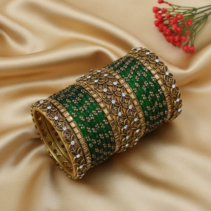 Dark green glass bangle set
