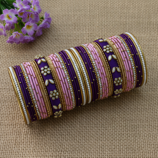 Purple pink pearl bangle set