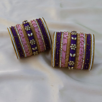 Purple pink pearl bangle set