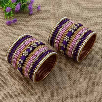 Purple pink pearl bangle set