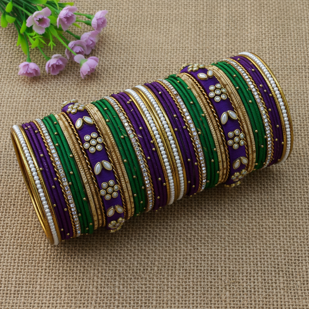 Green blue purple bangle set