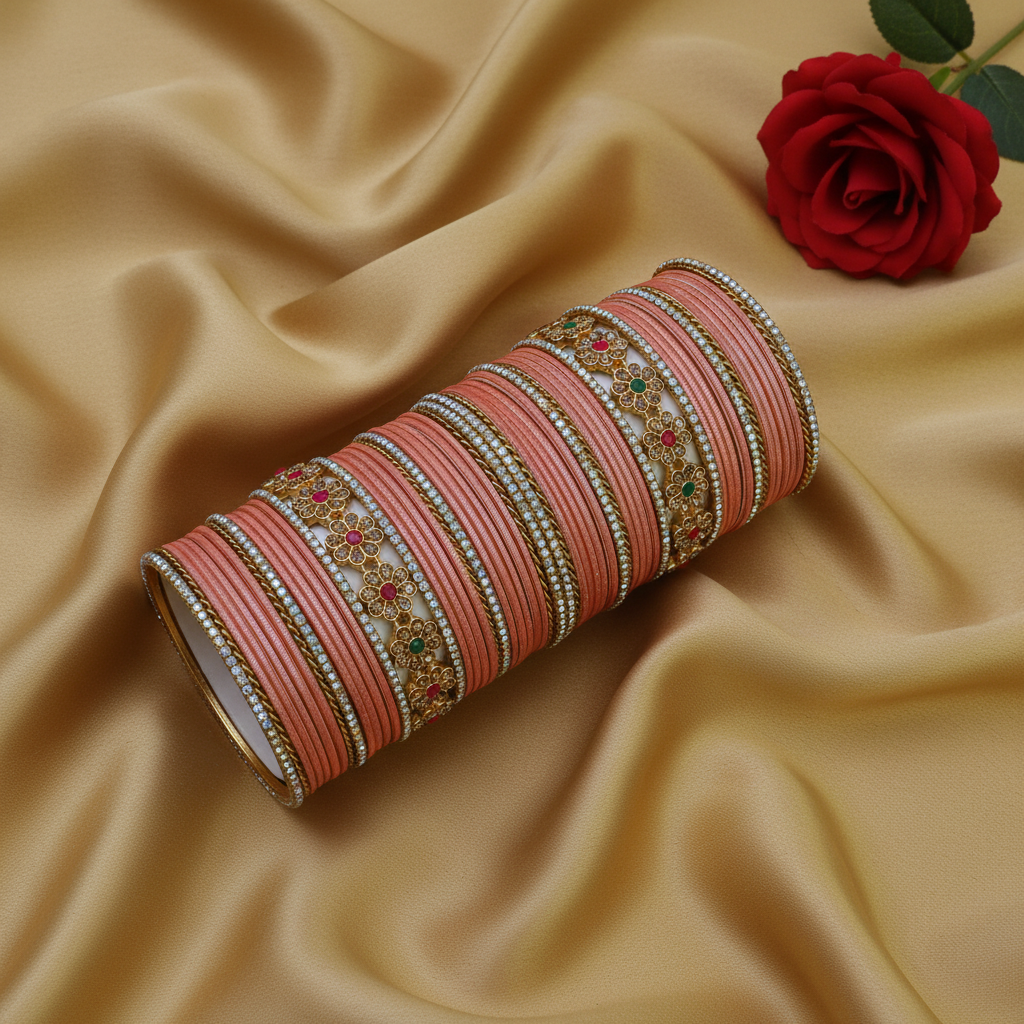 Peach sharada bridal bangle set