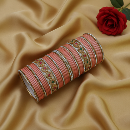 Peach sharada bridal bangle set