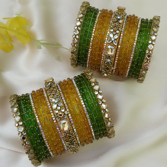 Yellow green glass bangle set