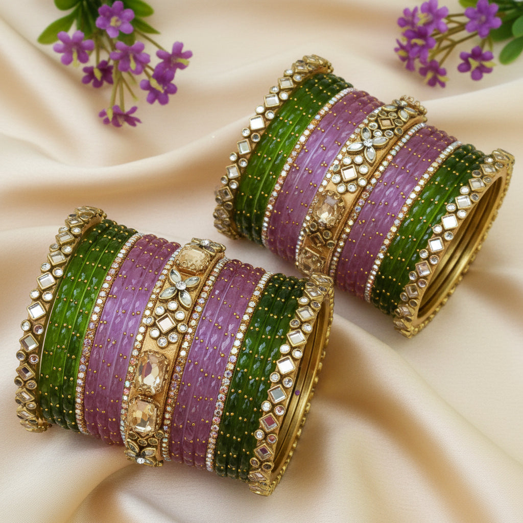 Lavender green glass bangle set