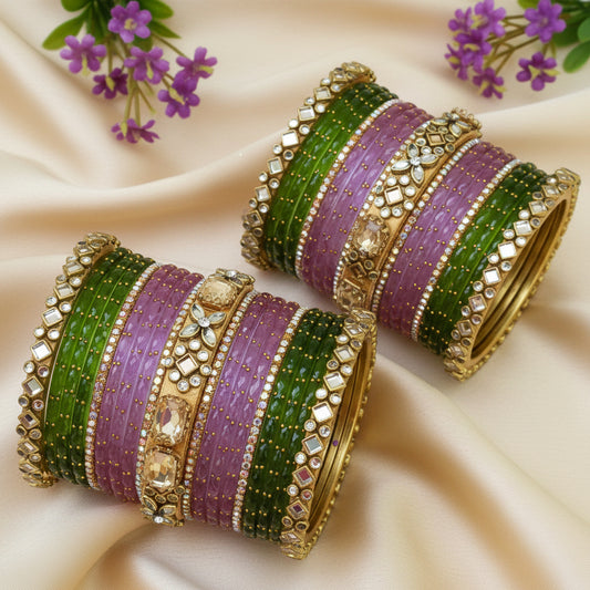 Lavender green glass bangle set