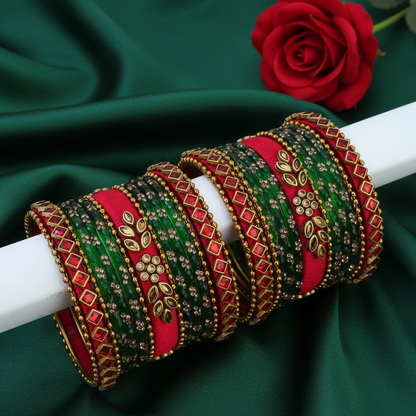 Red glass kundan bangle set
