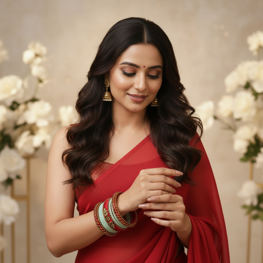Mansi Red kundan bangle set