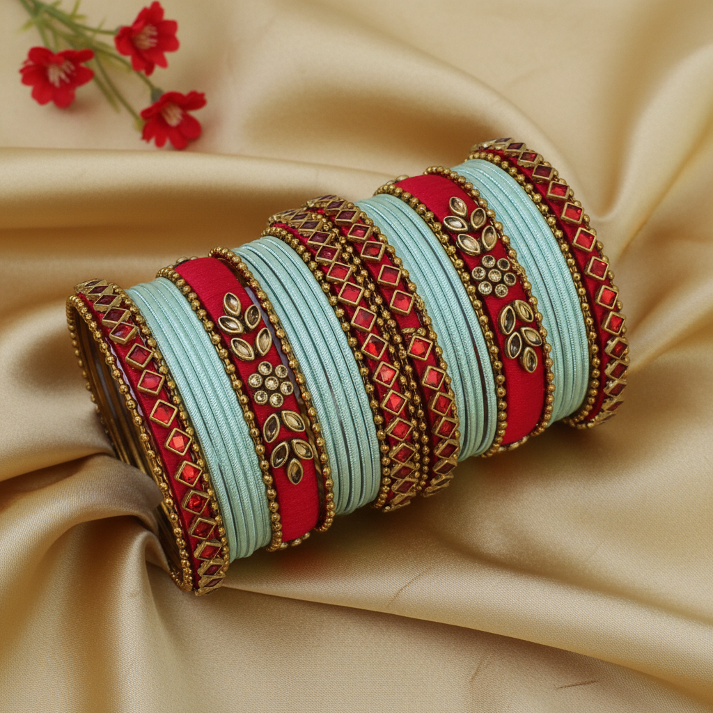 Mansi Red kundan bangle set