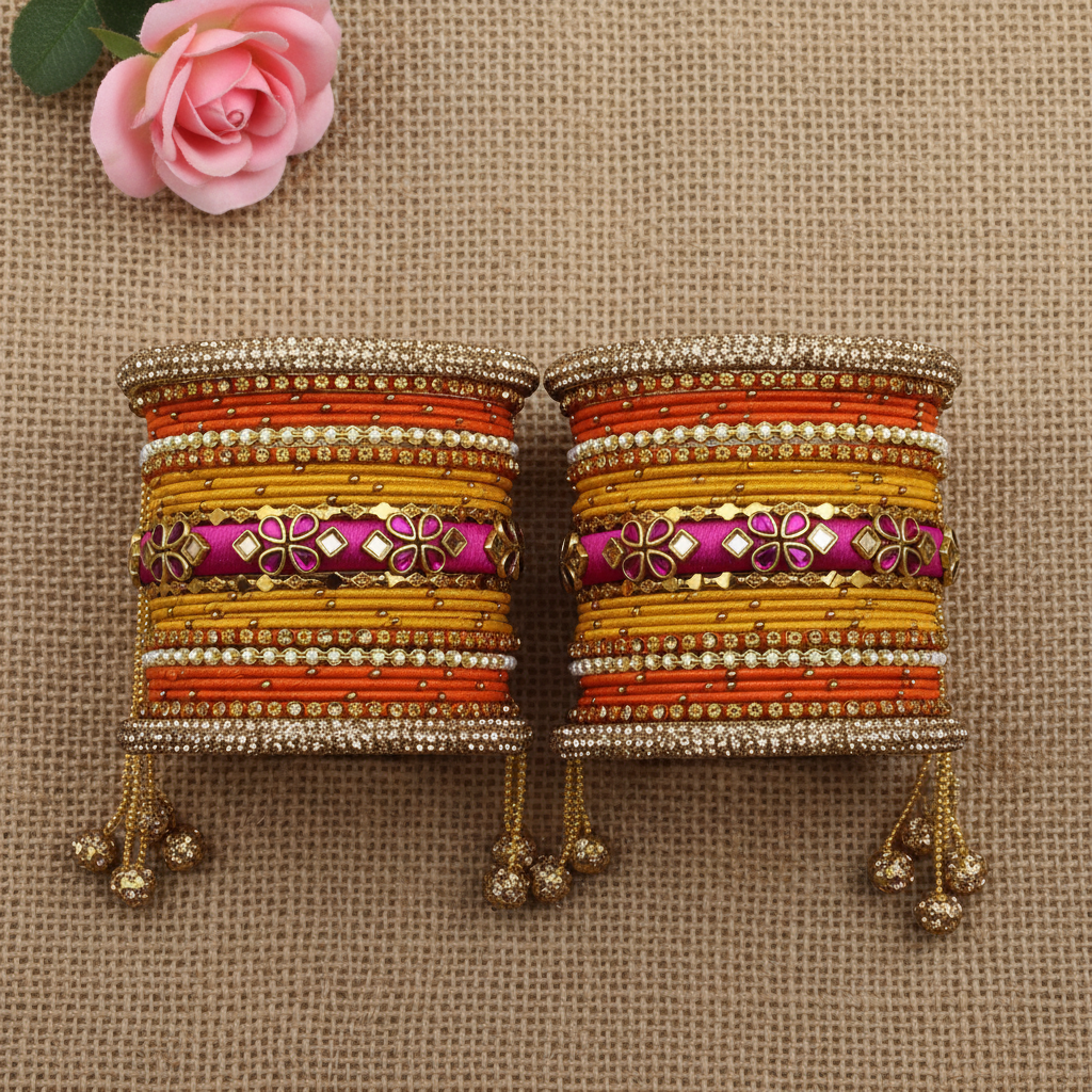 Yellow orange Rashmika bridal bangle set