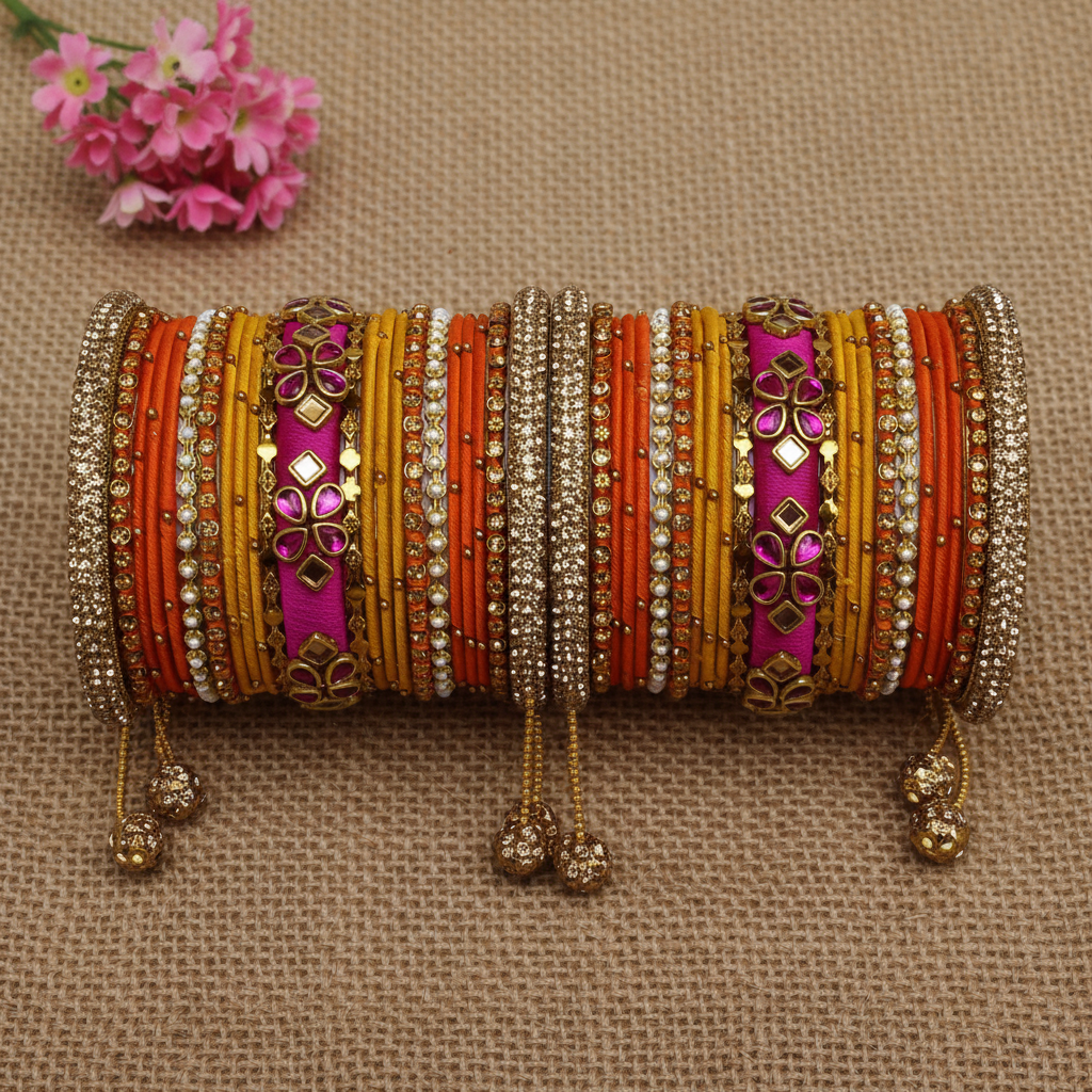 Yellow orange Rashmika bridal bangle set