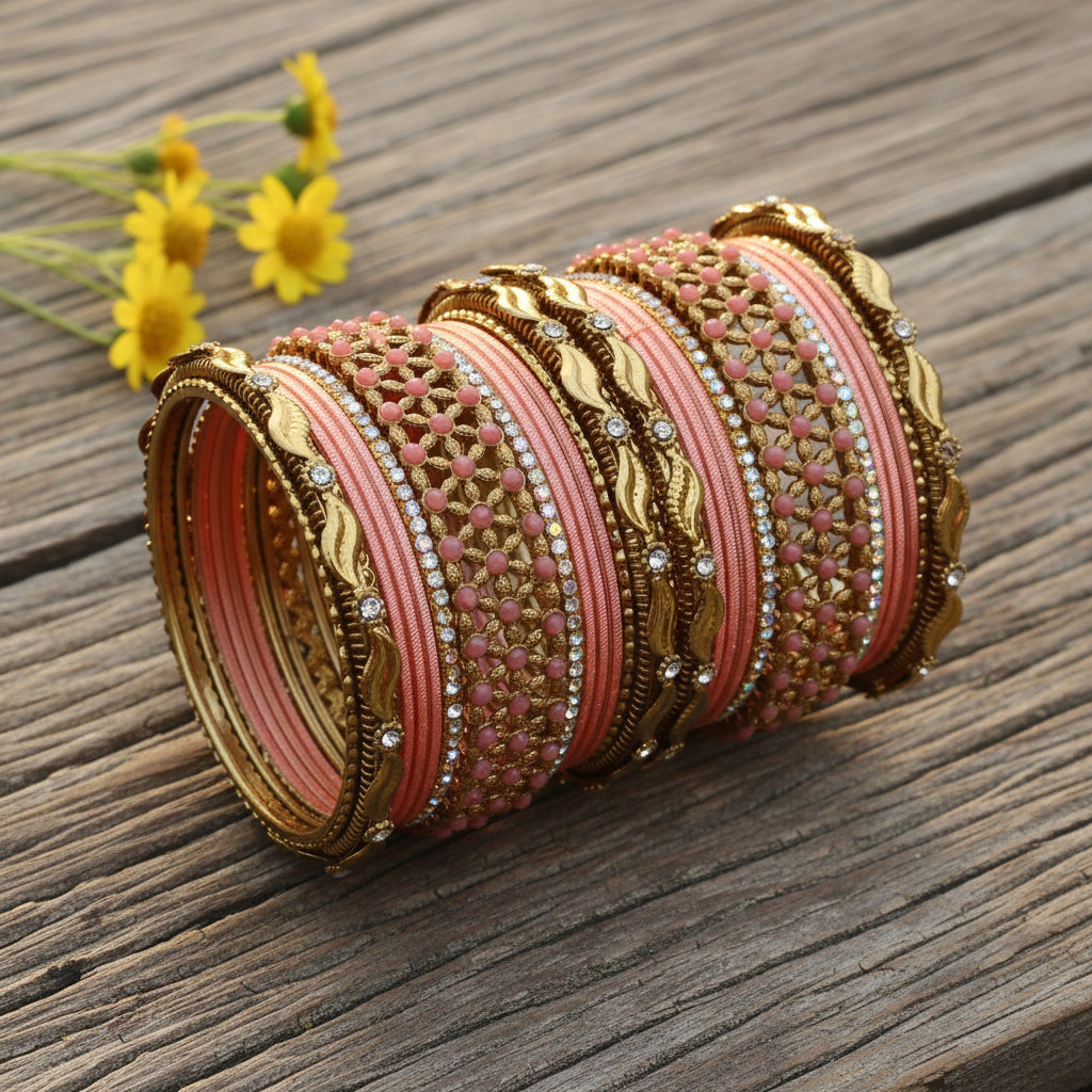 Peach roopa bangle set