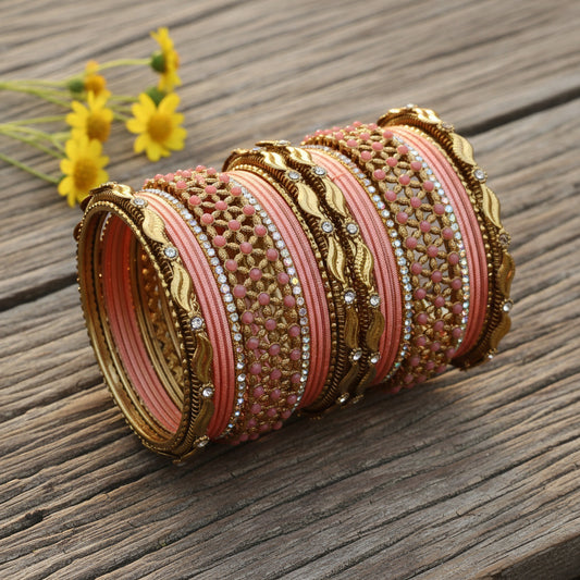 Peach roopa bangle set