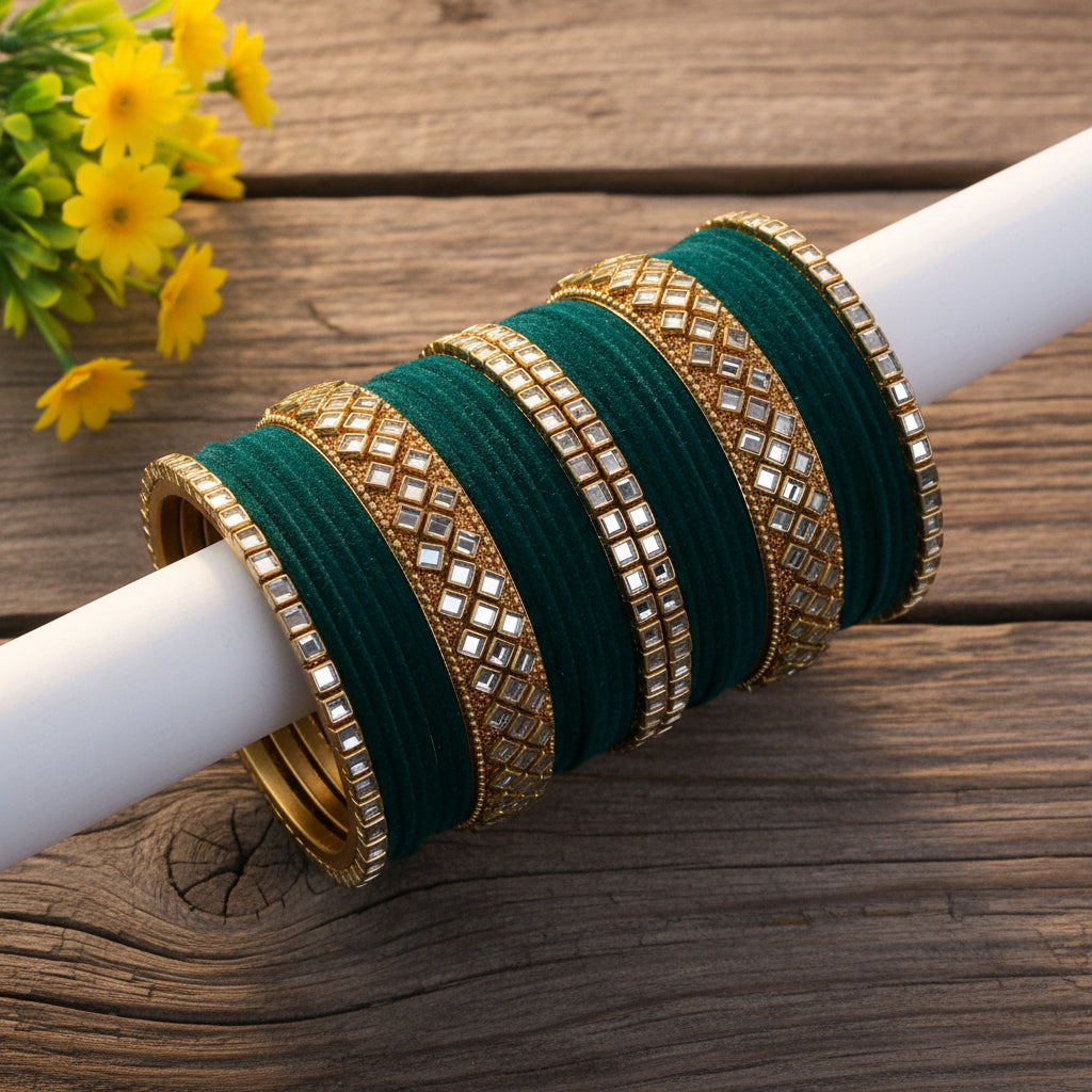 Teal green Rekha bangle set