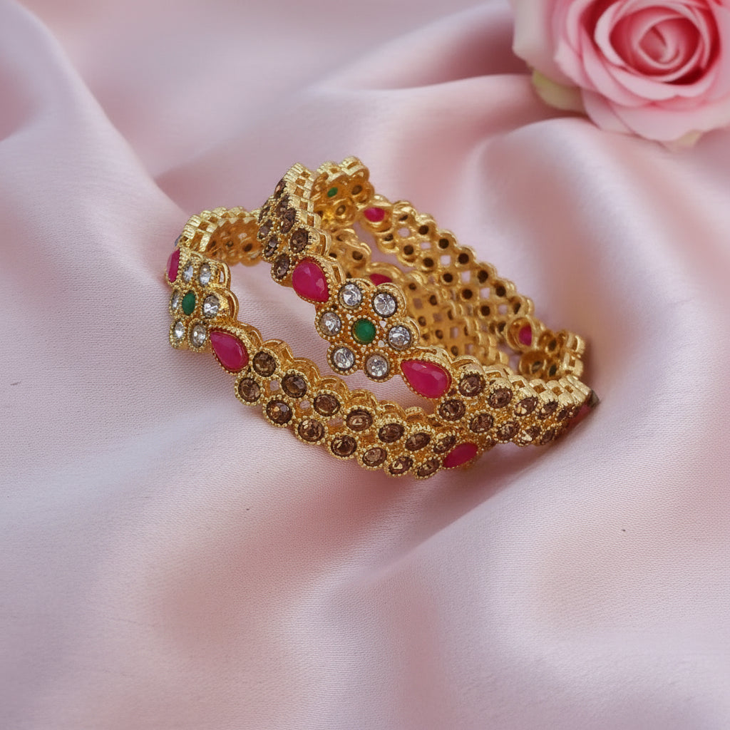 Gold plated fancy stone bangles