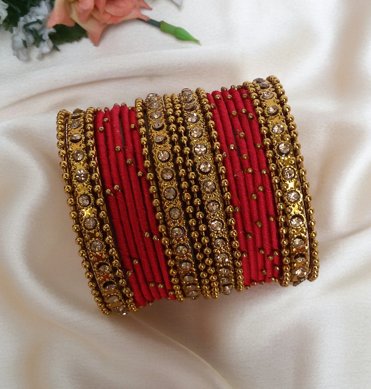 Red handmade silkthread bangle set (2.2)
