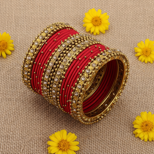 Red silkthread bangle set