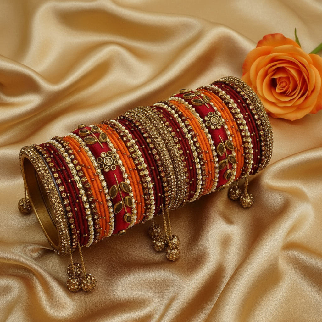 Orange and  maroon  bridal bangle set
