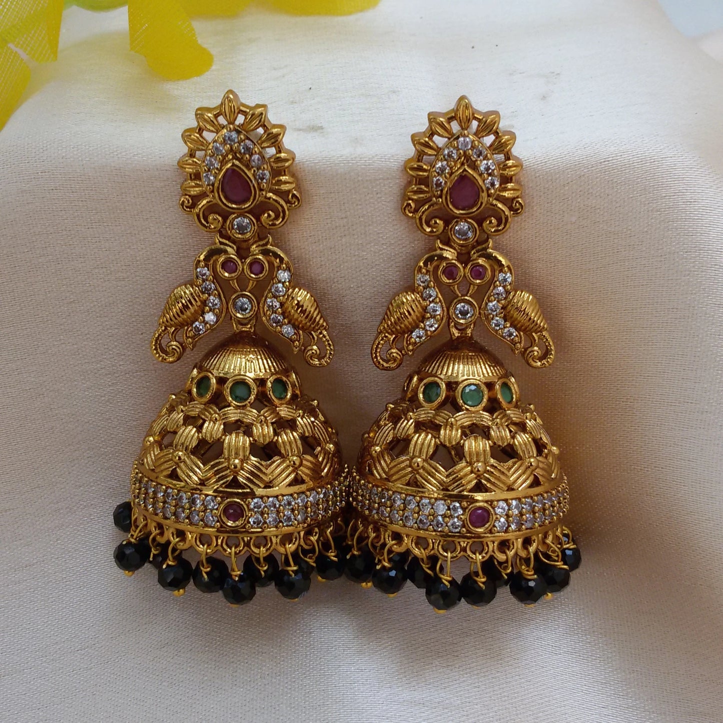 white stone peacock Jhumkis