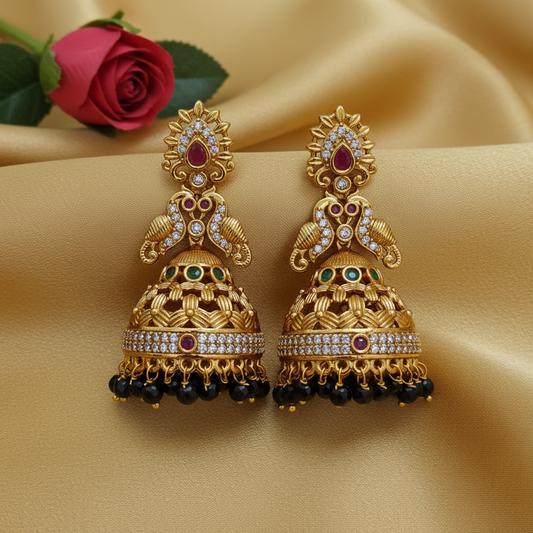 white stone peacock Jhumkis