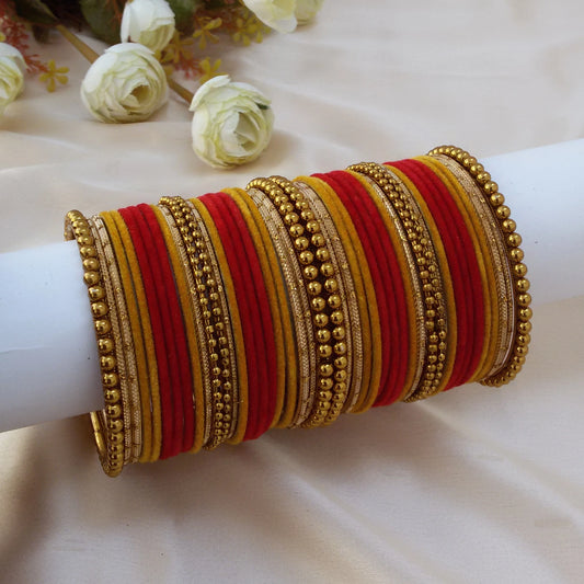 Red yellow velvet bangle set