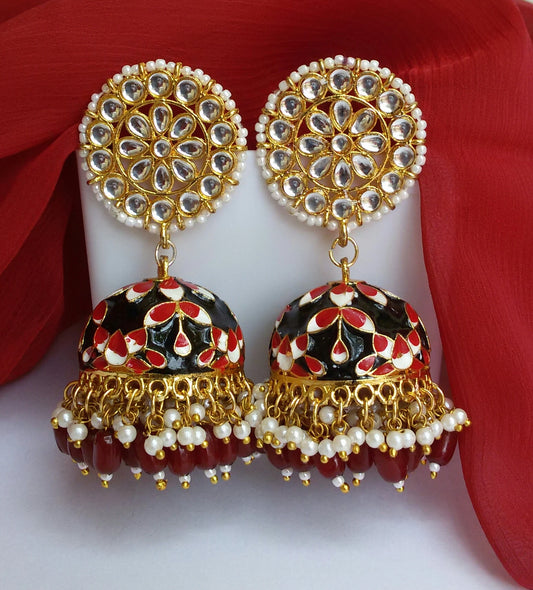 Black and red meenakari Jhumkis
