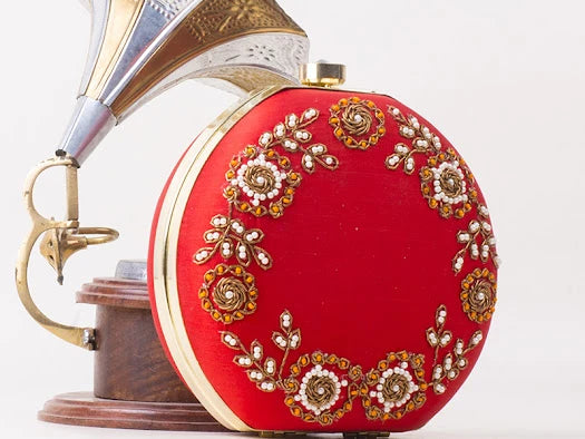 Red Circle hand embroiderd clutch (6*6)
