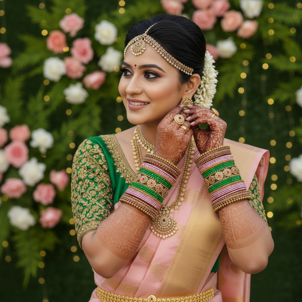Pink green Bridal bangles set