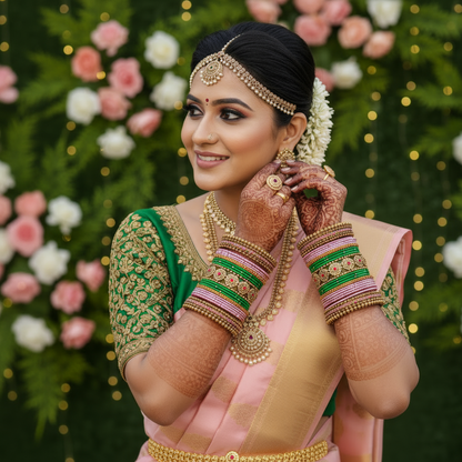 Pink green Bridal bangles set