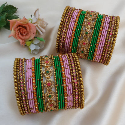 Pink green Bridal bangles set