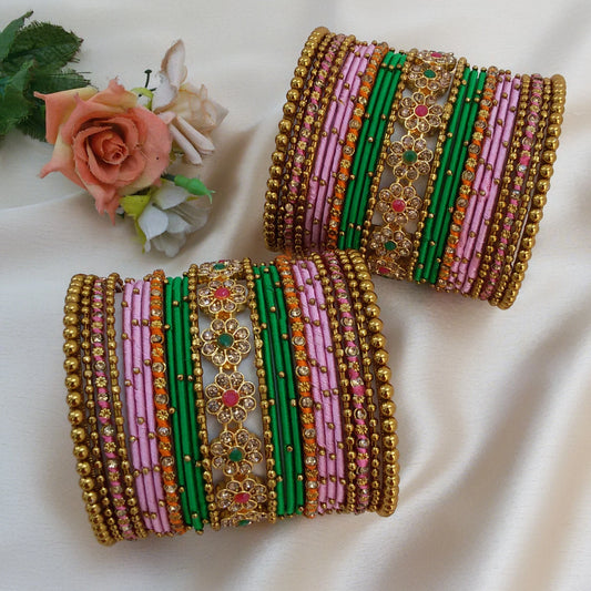 Pink green Bridal bangles set