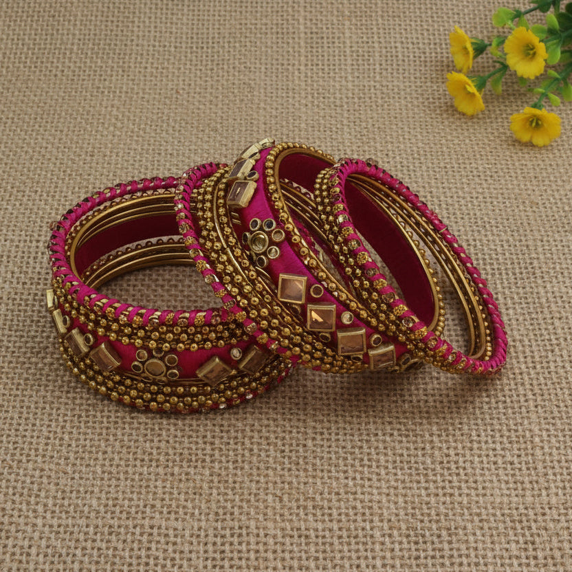 Pink  kundan bangle set