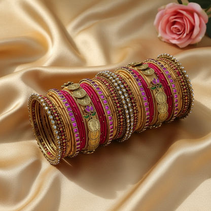Pink Gold coin Bridal bangle set