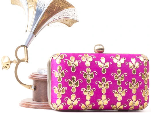 Pink gota patti work clutch