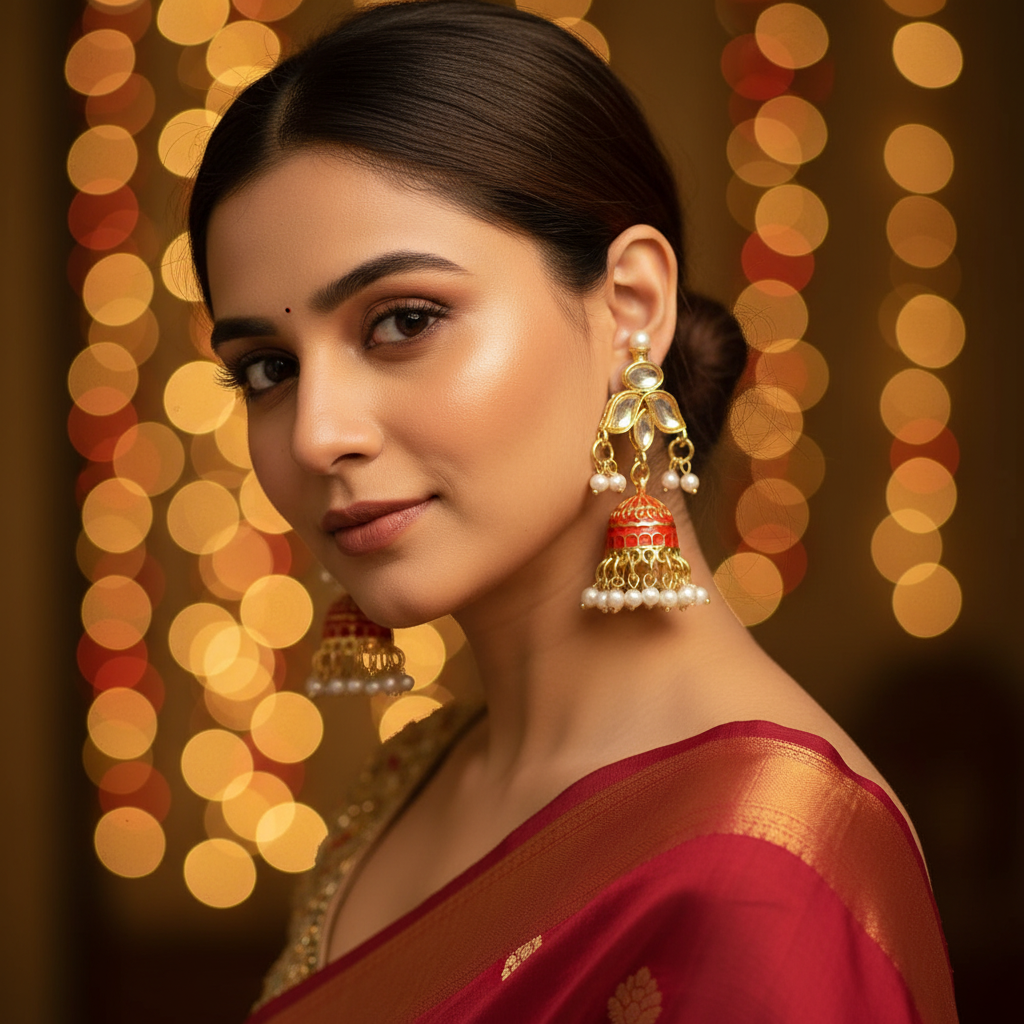 Red sabha meenakari Jhumkis