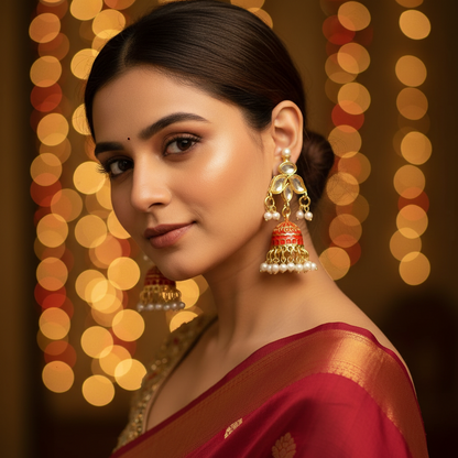 Red sabha meenakari Jhumkis