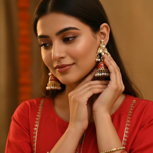 Red sabha meenakari Jhumkis
