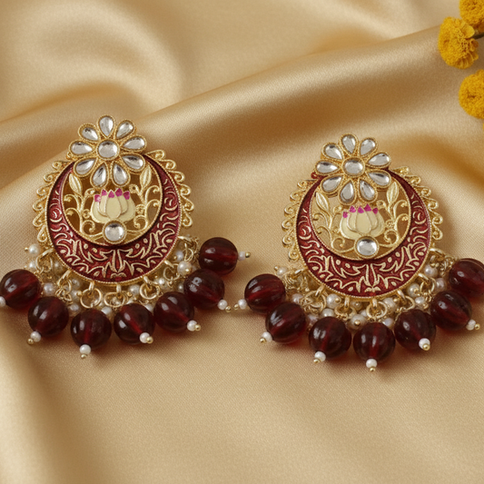 maroon meenakari chandbali earrings
