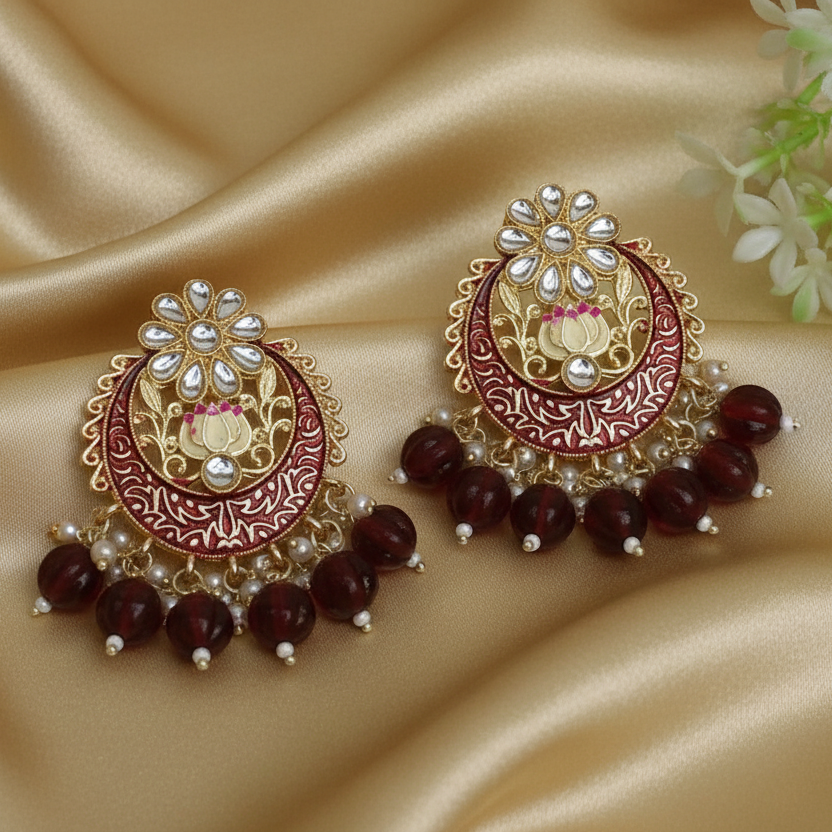 maroon meenakari chandbali earrings