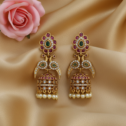 Ruby Emerald peacock Jhumkis
