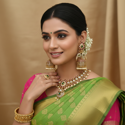 Ruby Emerald peacock Jhumkis