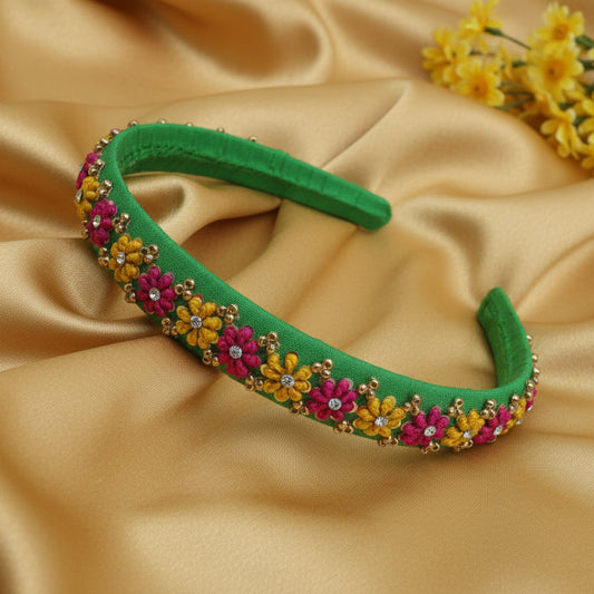 Parrot green zardosi work hair band