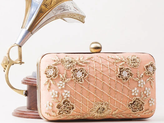 Light pink hand embroiderd clutch (7*4)