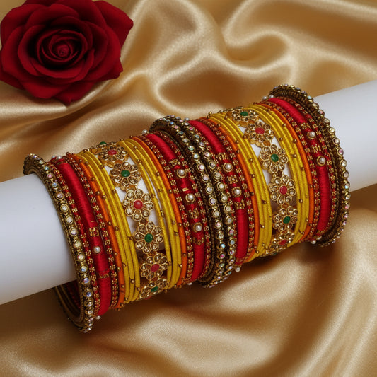 Red yellow floral bangle set