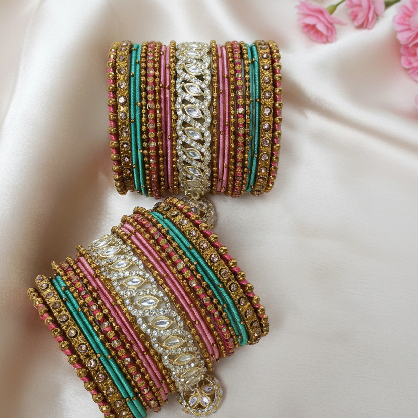 Pastel pink and green Bridal bangle set