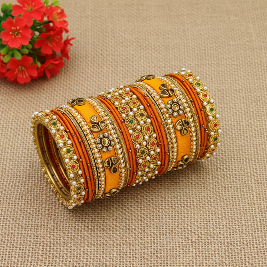 Orange rudhira bangle set