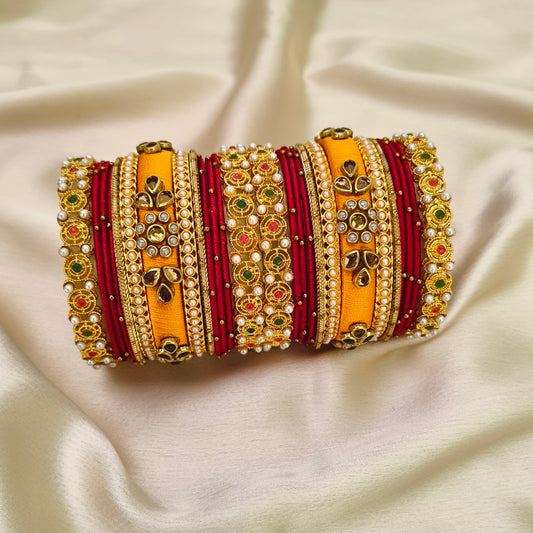 Yellow meena pearl bangle set